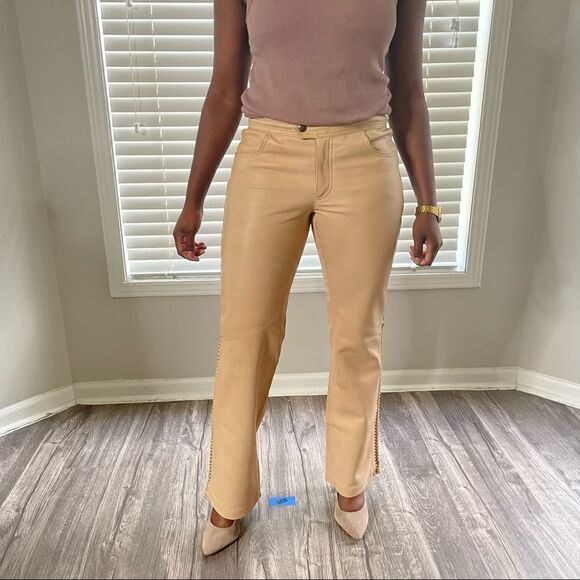 Harley Davidson Vintage Tan Leather Lace Up Pants - Picture 2 of 15